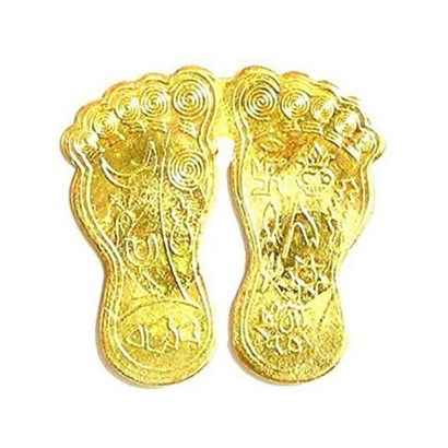 Bansiwal Golden Laxmi Charan Paduka for Laxmi and Diwali Pooja Decorative Showpiece - 4 cm  (Brass, Gold)